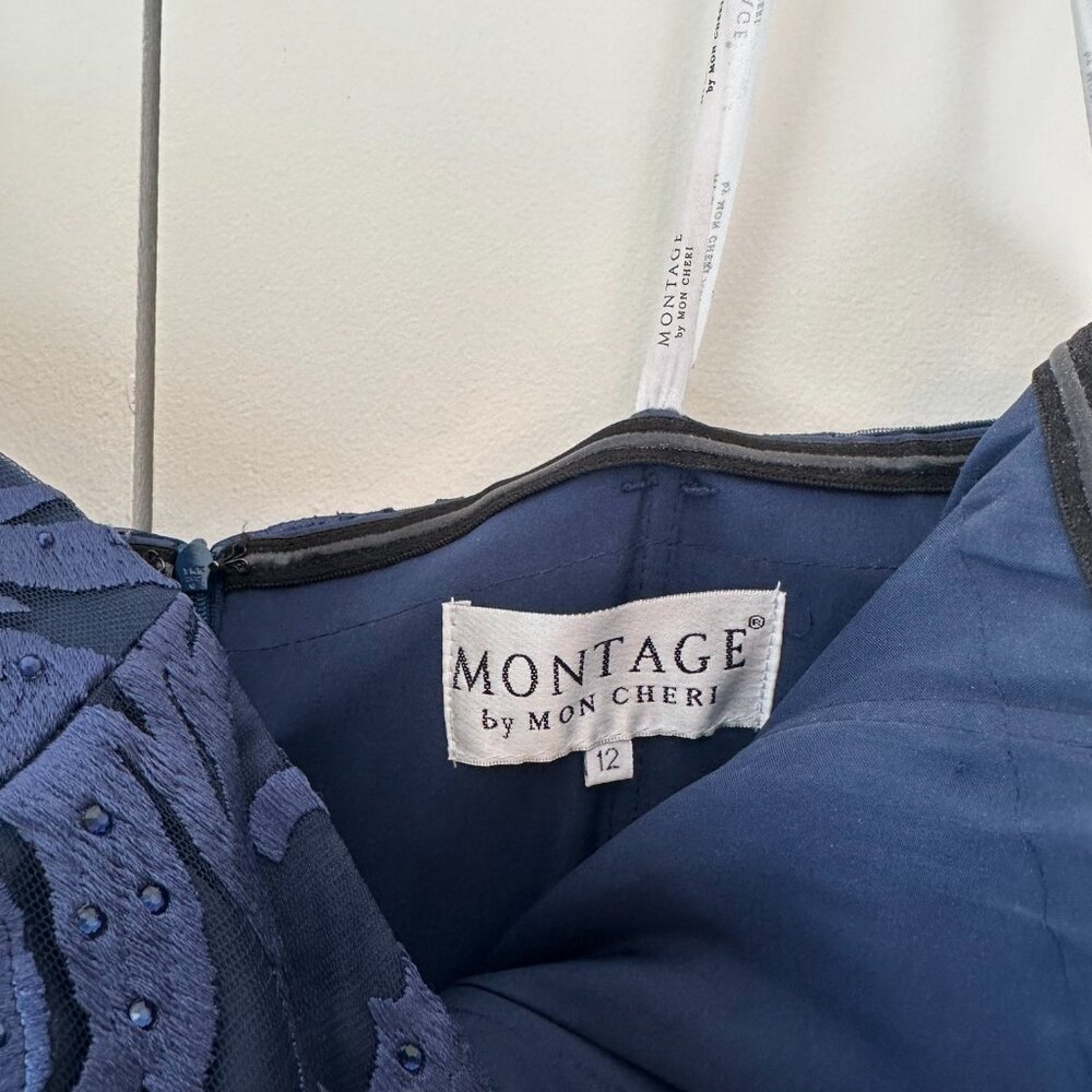 NWT, Mother of the Bride/GroomMON CHERI MONTAGE 219992, Navy Blue Gown Size 12 - Picture 3 of 11